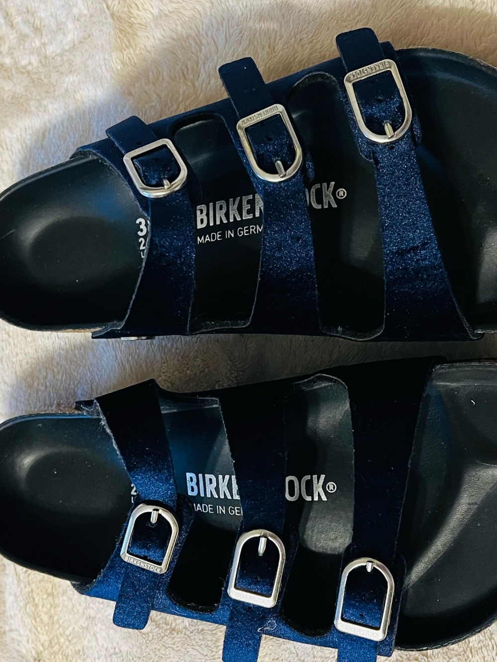 Birkenstock Navy Velvet Triple-Buckle Sandals